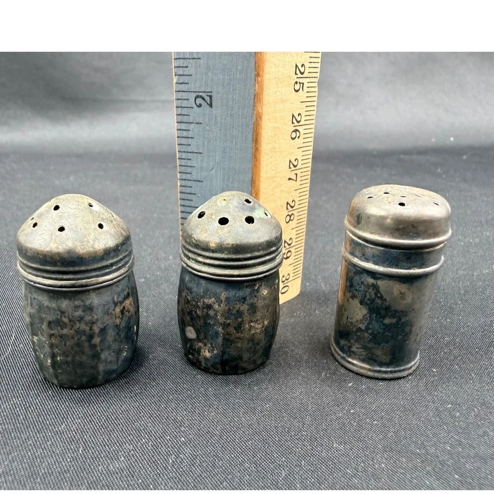 Vintage Sterling Silver Salt Pepper Shakers Set 3 S.C.S. Co & Meriden Antique